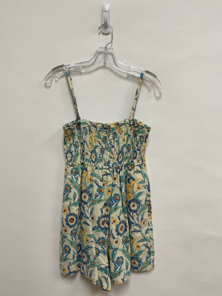 Pilcro Size XSP Cream Blue/Yellow Floral Sleeveless Petite Romper
