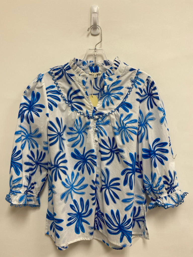 NWT Jodifl Size S White/Blue Gray Abstract Ladies Top