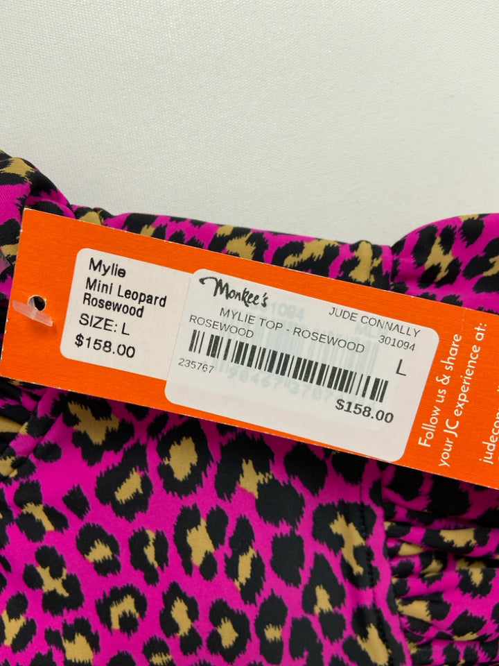 NWT Jude Connally Size L Hot Pink Tan/Black Animal Print Sleeveless Ladies Top