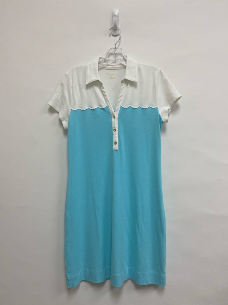 LILLY PULITZER Size M White Blue Scalloped Ladies Dress