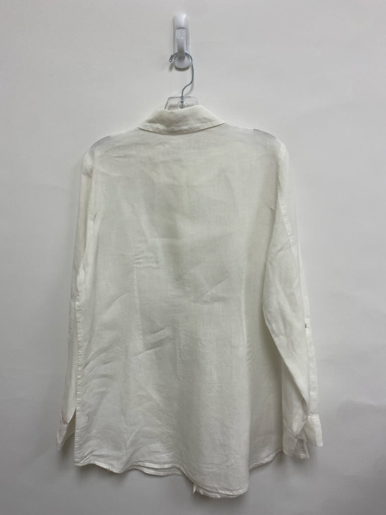 Eileen Fisher Size L White Button Up Linen Ladies Top