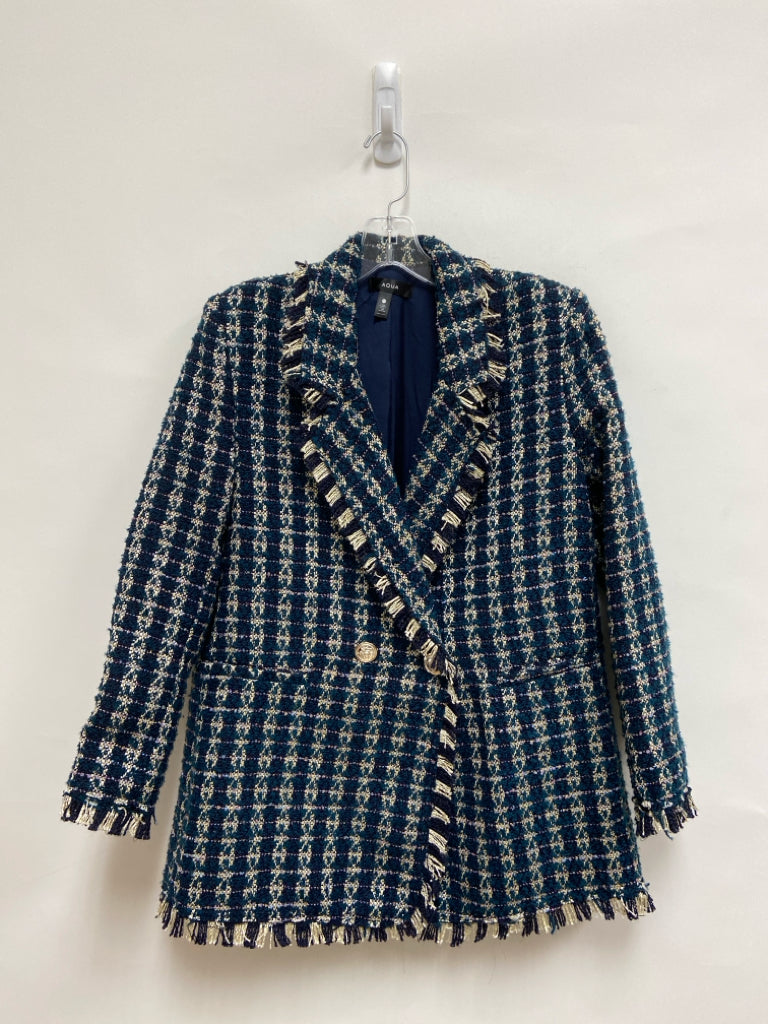 Aqua Size XS Gold Navy Woven Double-Breasted Ladies Jacket