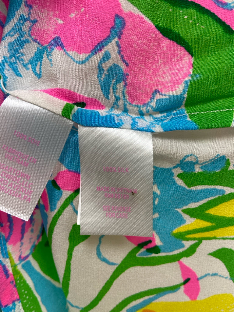 LILLY PULITZER Size XS Yellow Pink/Green Flowers Ladies Top