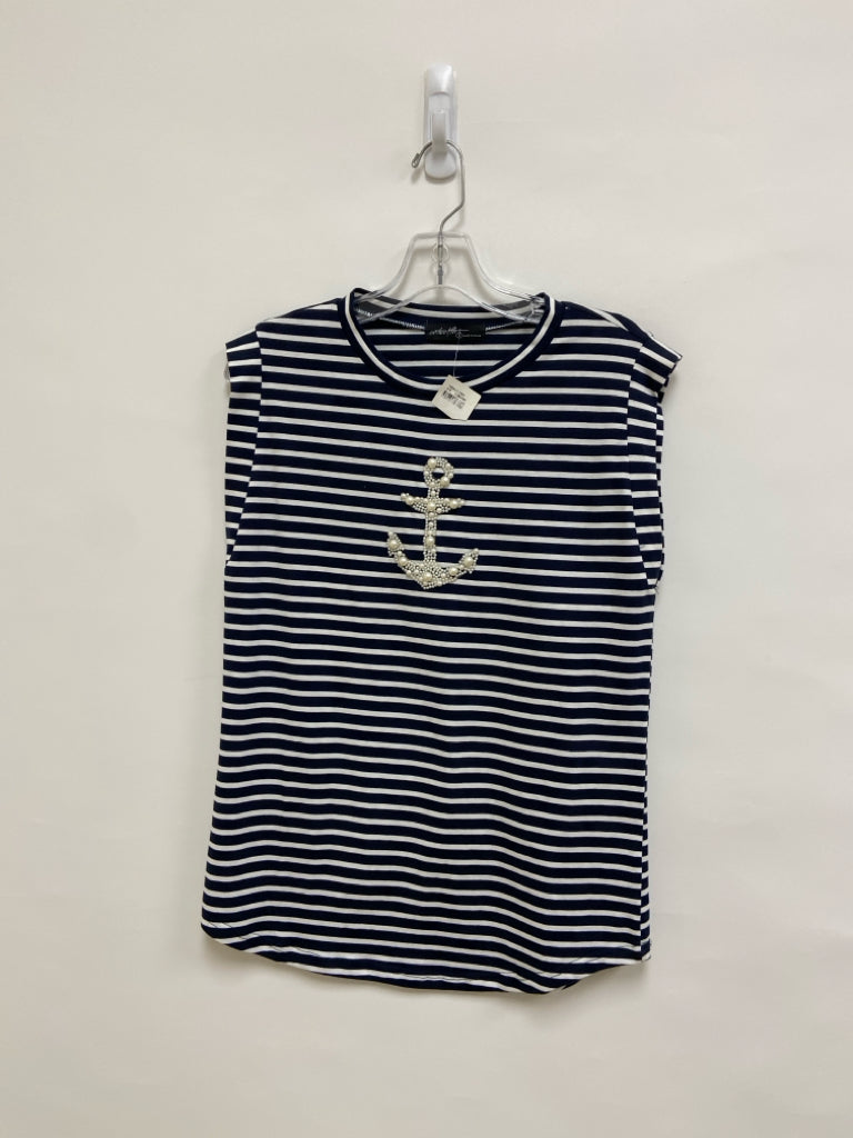 NWT ontwelfth Size S Navy White Striped Sleeveless Ladies Top