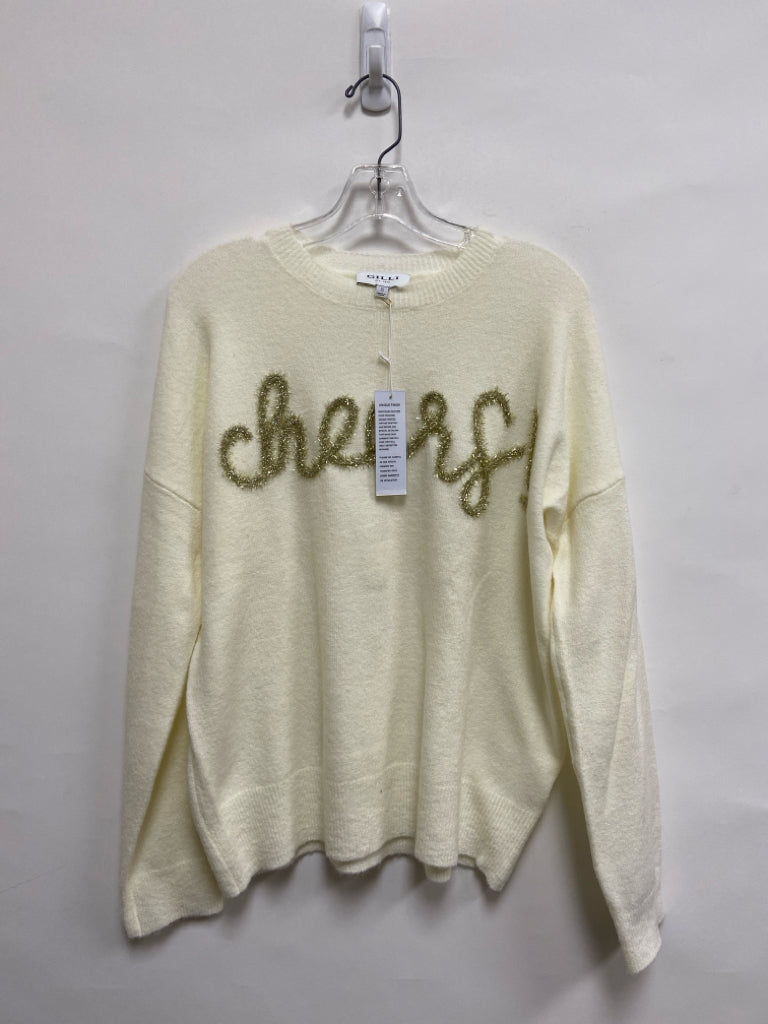 NWT Gilli Size S Cream Gold Words Ladies Sweater