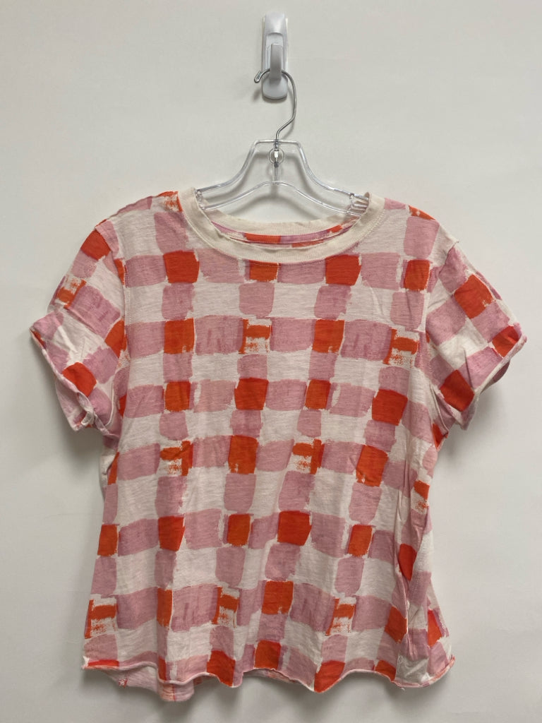 Maeve Size S White Pink/Coral Checkered Ladies Top