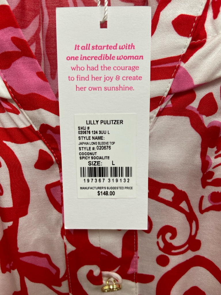 NWT LILLY PULITZER Size L White Red/Pink Floral Ladies Top