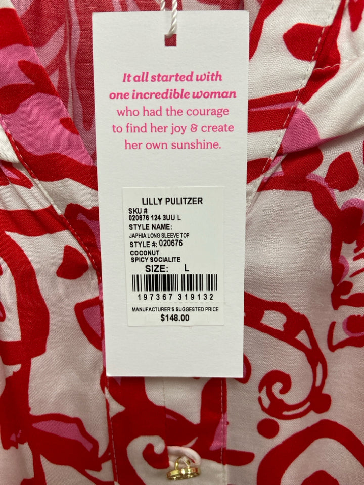 NWT LILLY PULITZER Size L White Red/Pink Floral Ladies Top