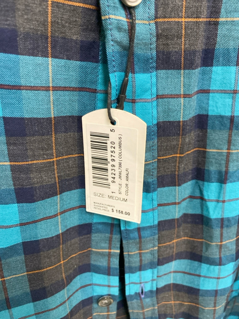 NWT johnnie-o Size M Turquoise Navy/Orange Plaid Men&