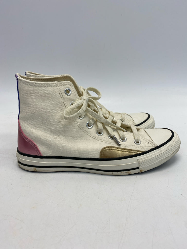 Converse  Size 8.5 Cream Pink/Purple Lace-up Sneakers
