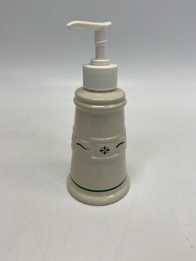 Longaberger Cream Green Accents Ceramic Soap/Lotion Dispenser
