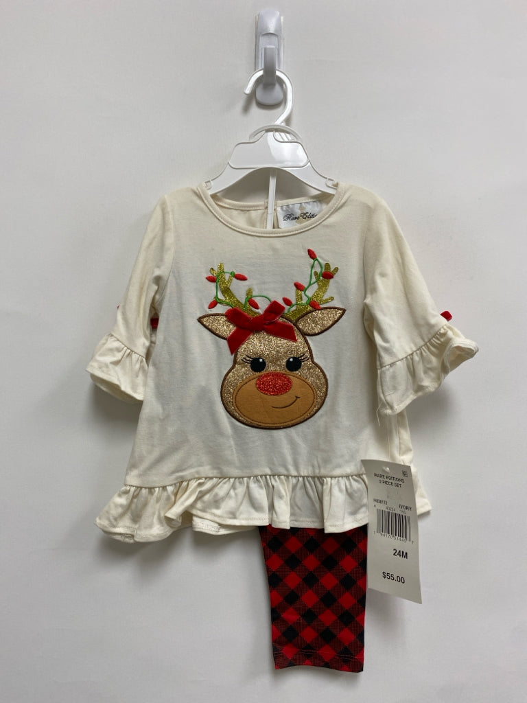 NWT Rare Editions SIZE 24M Cream/Brown Red Reindeer Girl&