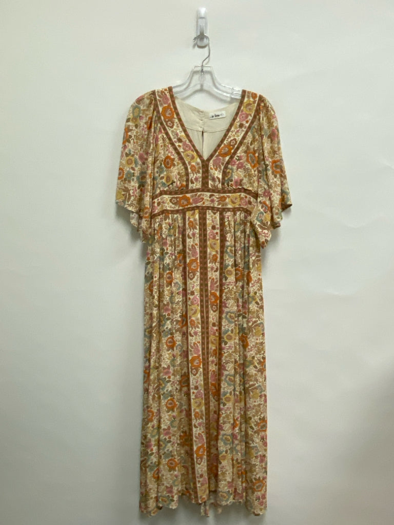 Size L Cream/Yellow Orange/Multi Floral Maxi Ladies Dress