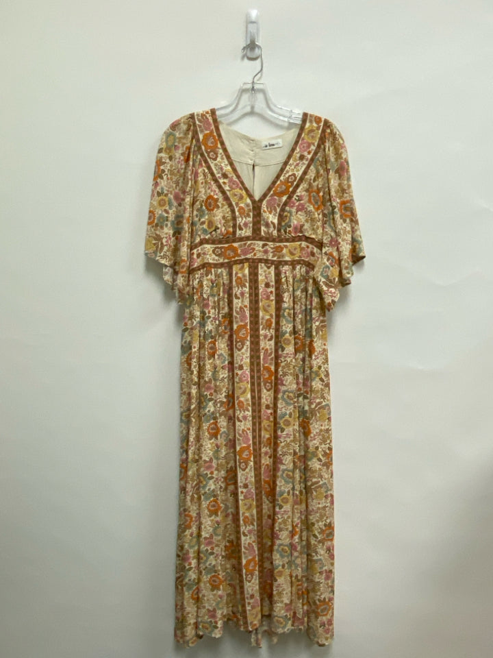 Size L Cream/Yellow Orange/Multi Floral Maxi Ladies Dress