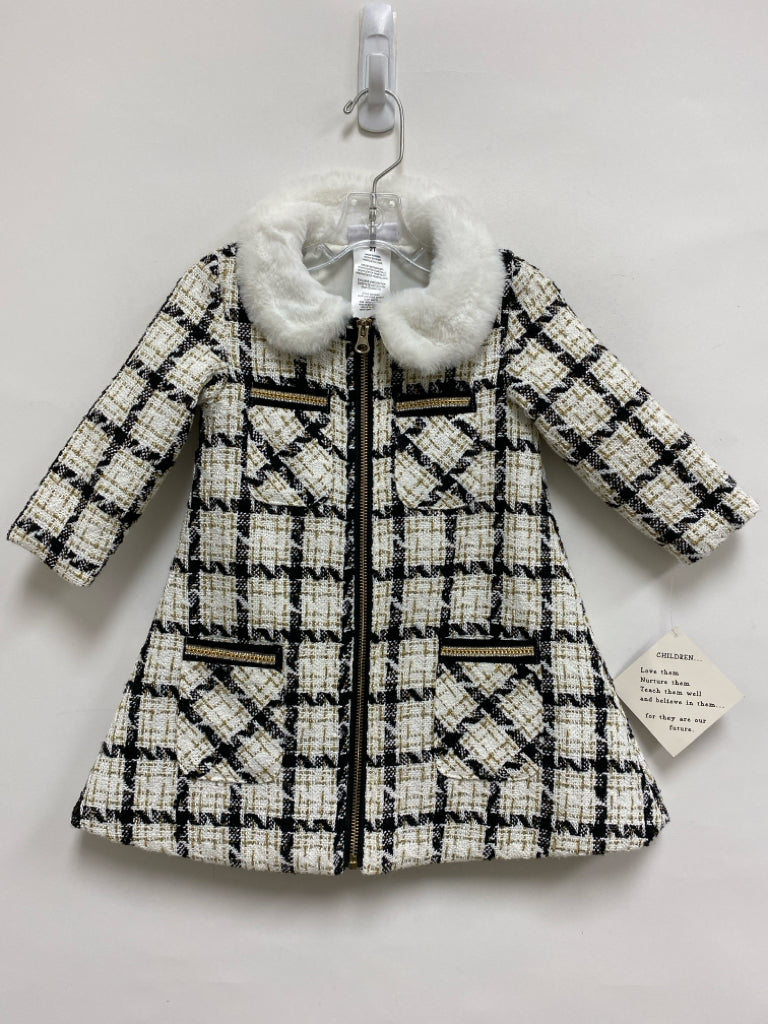 NWT SIZE 2T White/Black Gold Plaid Girl&