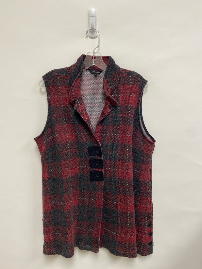 JOHN MARK Size L Red Gray/White Plaid Ladies Sweater Vest