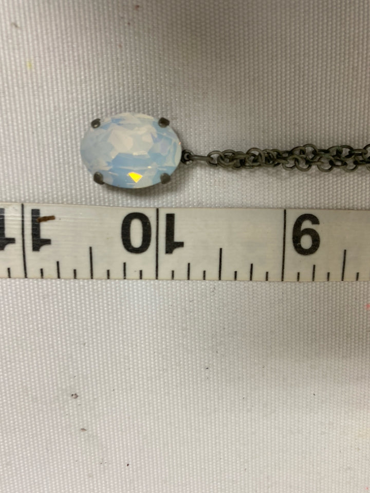 sabika Silver Color Pale Blue Jeweled Necklace