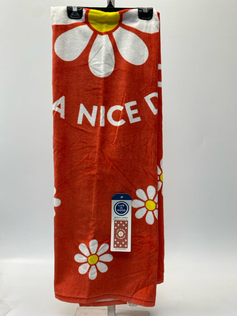 NWT Life is Good Coral White Flowers Beach Towel