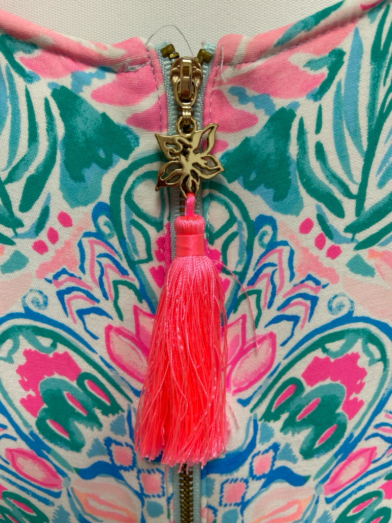 LILLY PULITZER Size 12 Pink/White Aqua/Coral Ladies Dress