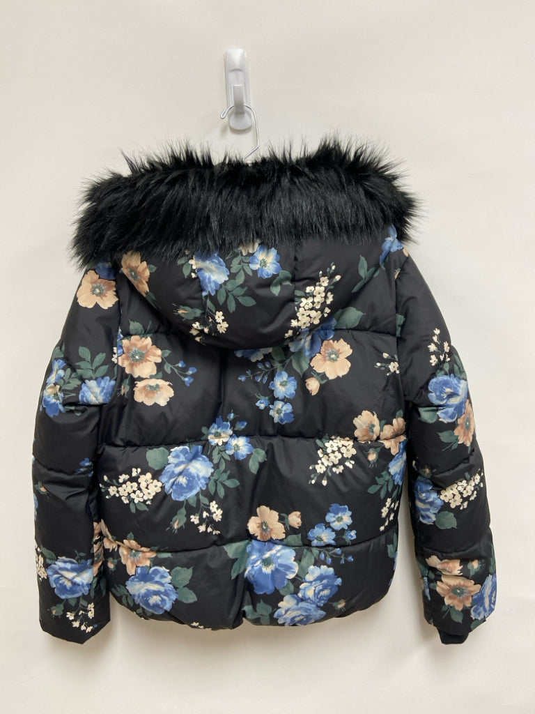 Abercrombie &amp; Fitch SIZE 11/12 Black Blue/Cream Flowers Hooded Girl&