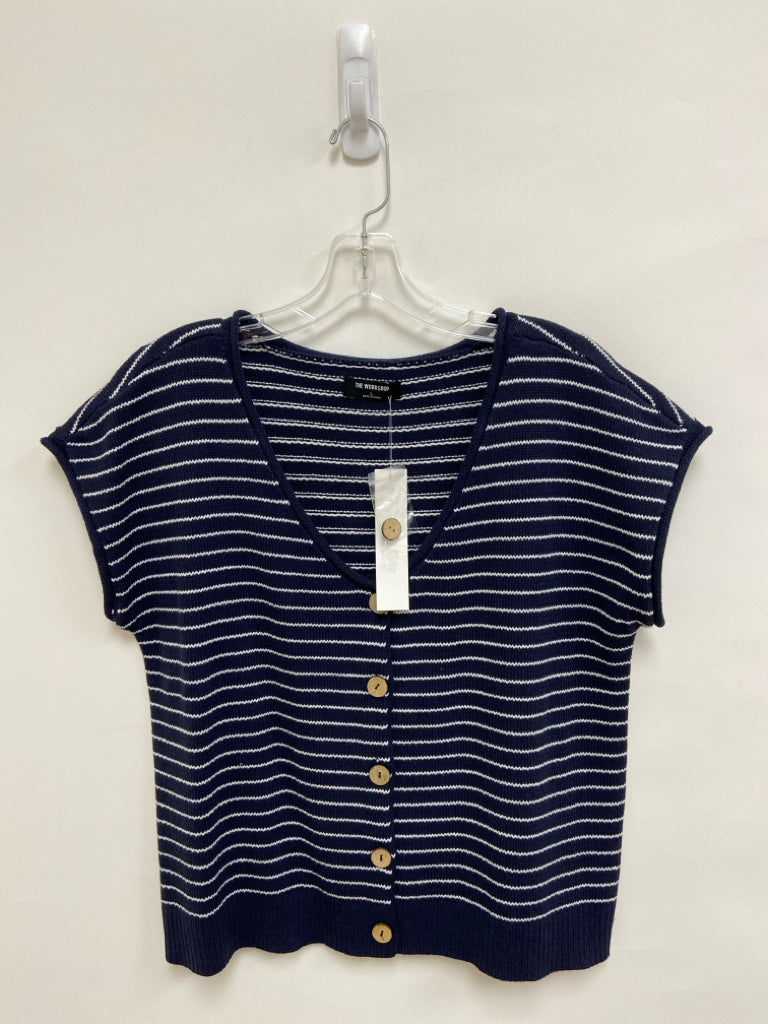 NWT Size L Navy White Striped Short Sleeve Ladies Sweater