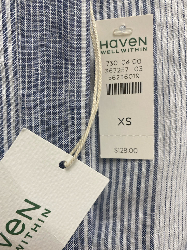 NWT HAVEN Size XS White/Navy Stripes Button Up Linen Ladies Dress