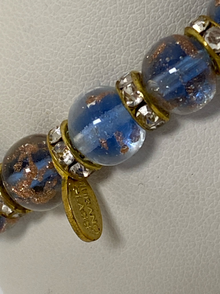 Murano Gold Color Light Blue Jeweled Bracelet