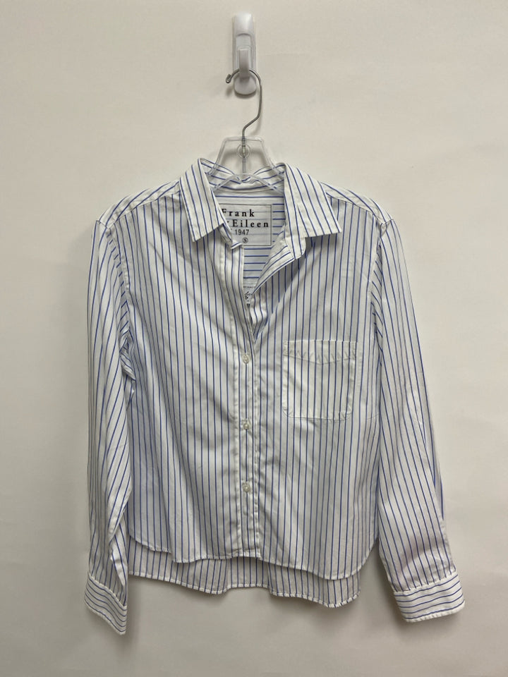 Frank &amp; Eileen Size S White Blue Stripes Ladies Top