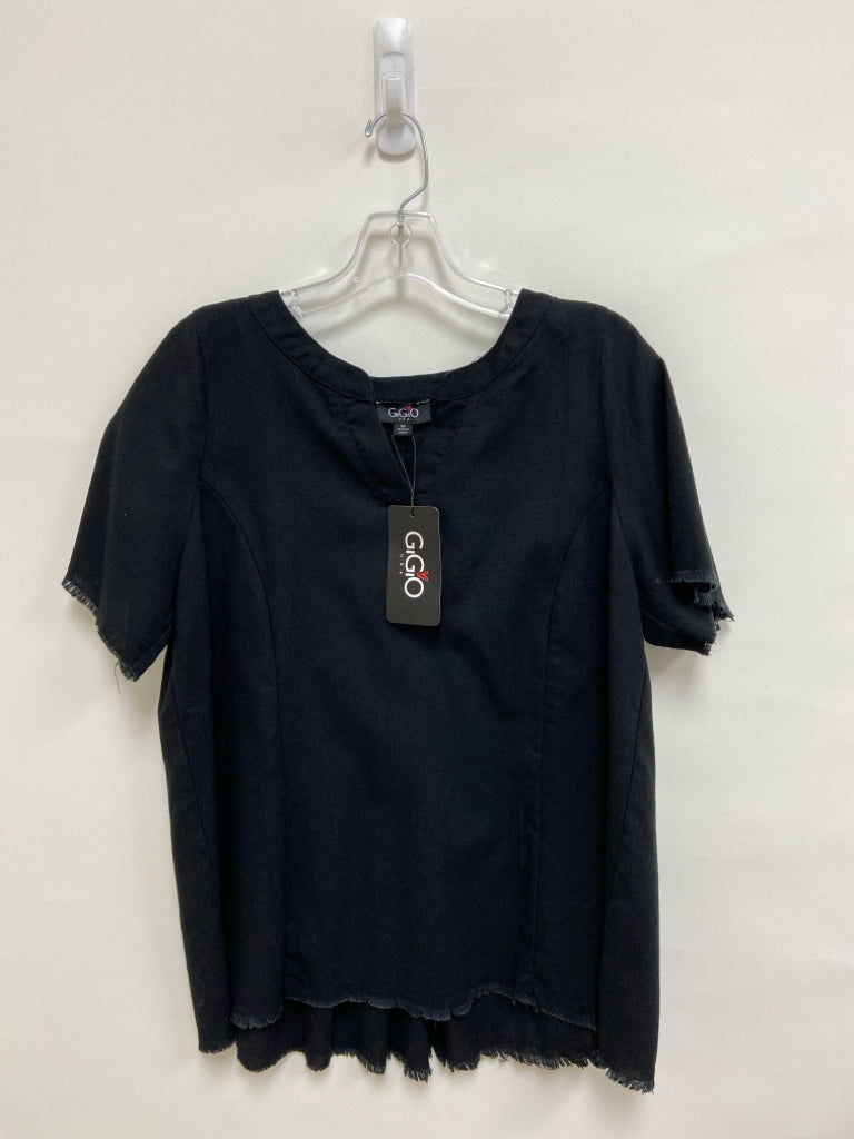 NWT GiGiO Size M Black Short Sleeve Linen Blend Ladies Top