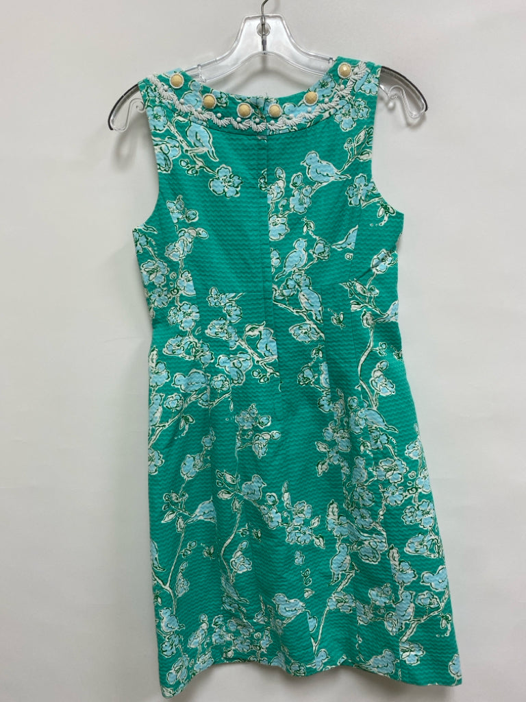LILLY PULITZER Size 2 Teal Green Blue/White Beaded Sleeveless Ladies Dress