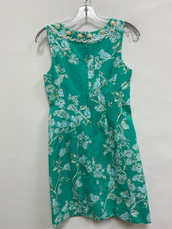 LILLY PULITZER Size 2 Teal Green Blue/White Beaded Sleeveless Ladies Dress