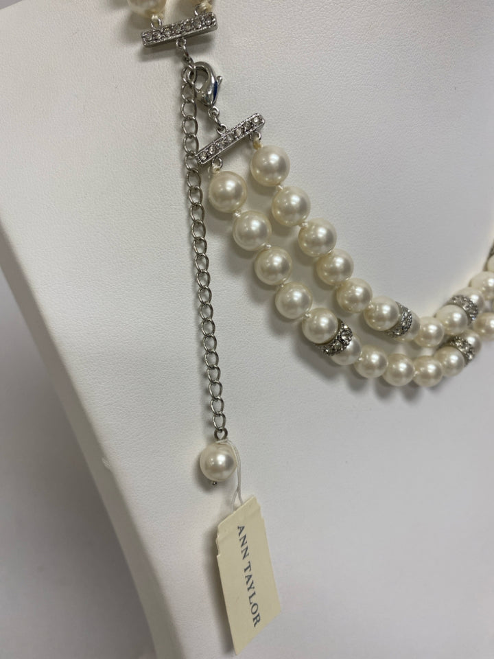 NWT Ann Taylor Pearl Color Clear Jeweled Necklace