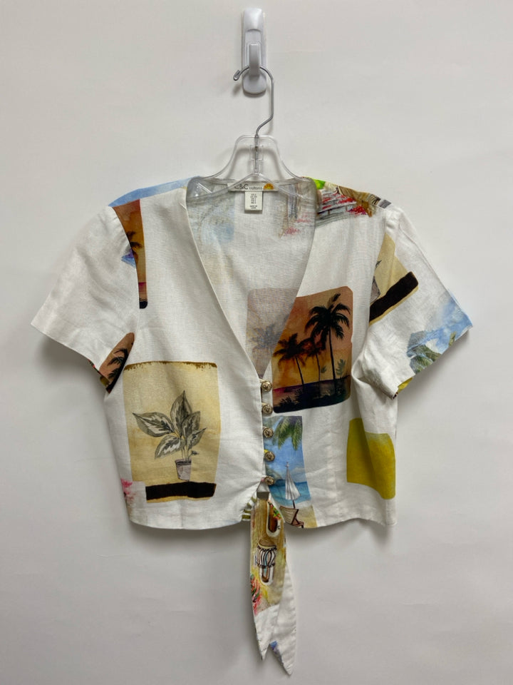 C&amp;C Size S White Brown/Green Palm Trees Linen Ladies Jacket