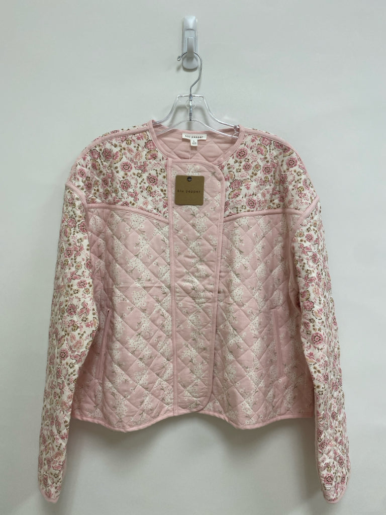 NWT blu pepper Size L Cream/Pink Tan/Brown Floral Quilted Ladies Jacket