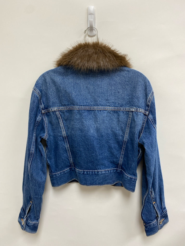 NWT Zara Size S Blue Brown Faux Fur Collar Ladies Jacket