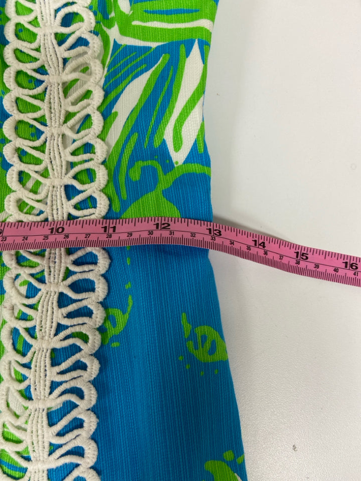 LILLY PULITZER Size 00 Blue/White Lime Green Maxi Ladies Dress
