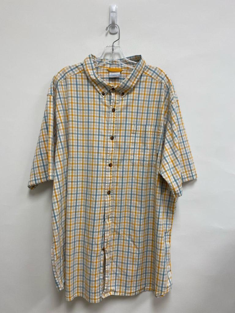 Columbia Size 3X White/Orange Blue/Cream Plaid Men&