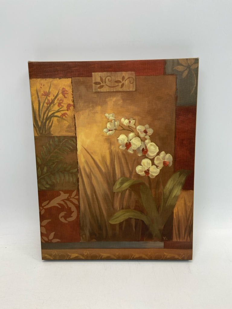 Tan/Red Green/White Flowers Canvas Art