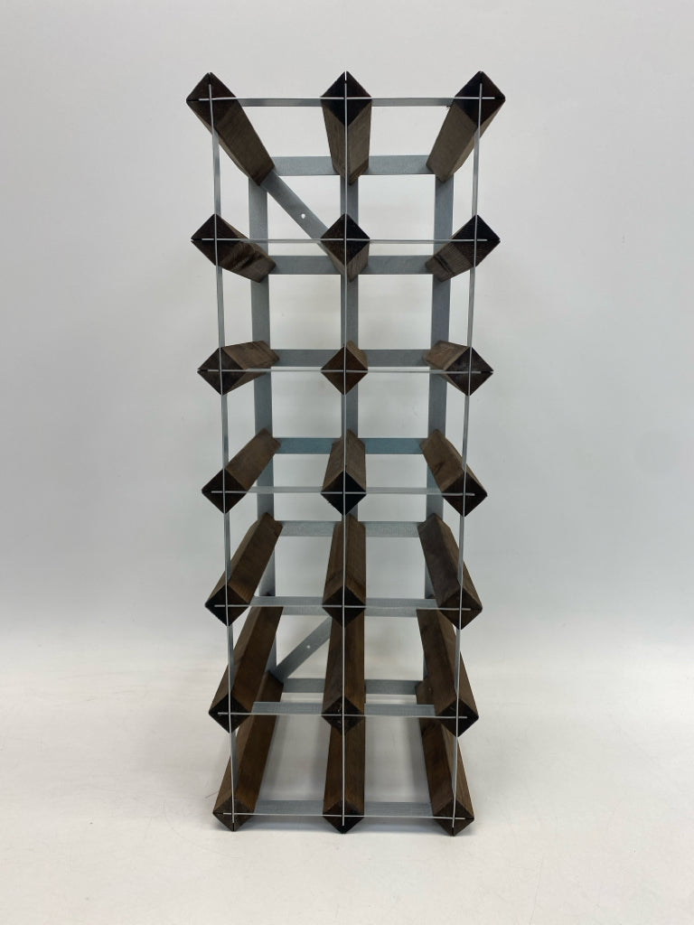 Brown Silver Wood/Metal Wine Rack