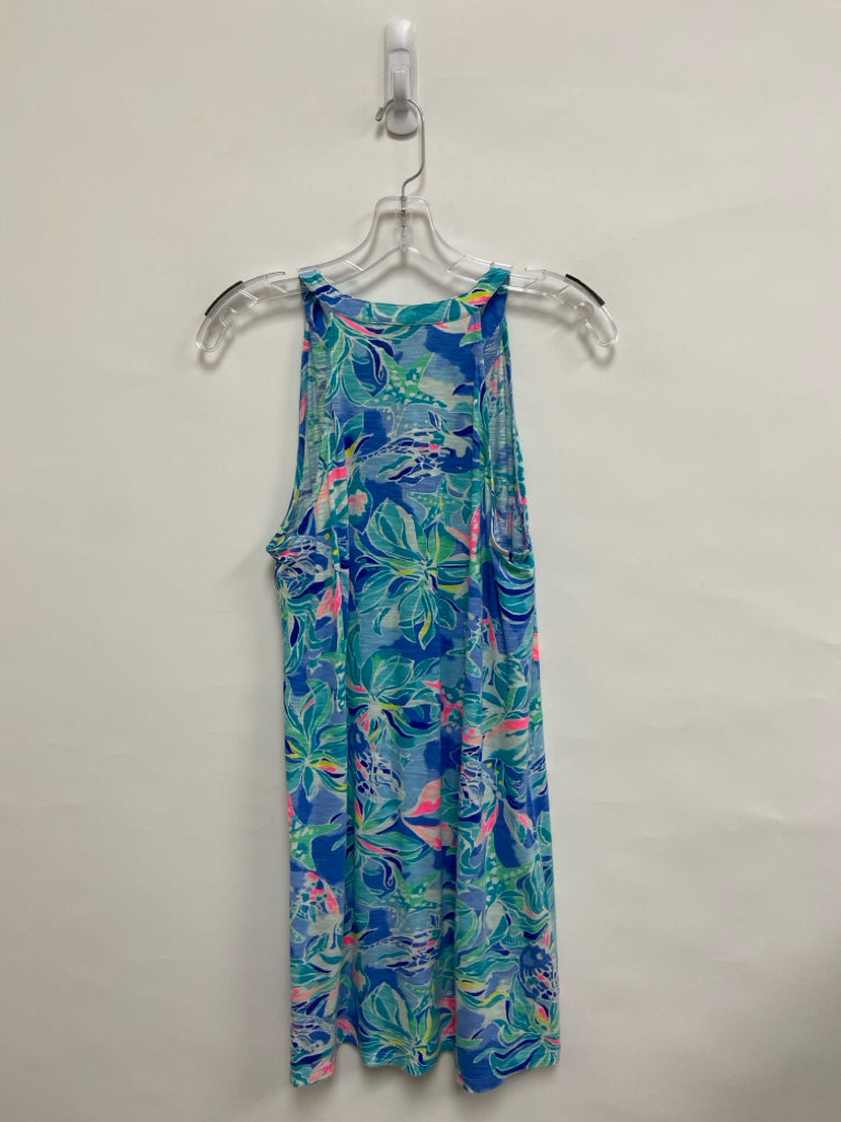LILLY PULITZER Size S Blue Aqua/Pink Floral Sleeveless Ladies Dress
