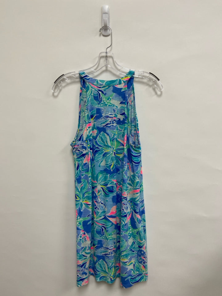 LILLY PULITZER Size S Blue Aqua/Pink Floral Sleeveless Ladies Dress