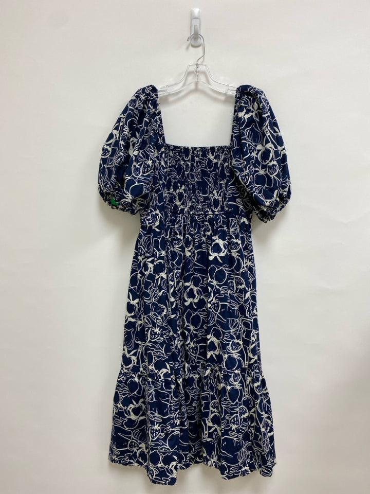 Abercrombie &amp; Fitch Size L Navy Cream Print Puff Sleeve Ladies Dress