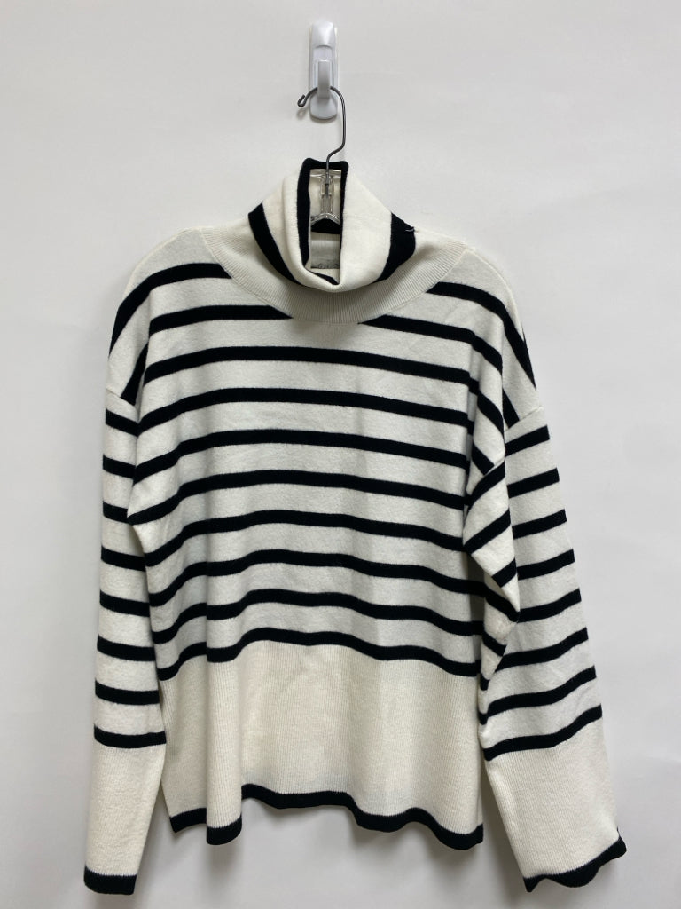 Charlie Paige Size L Cream/Black Stripes Turtleneck Ladies Sweater