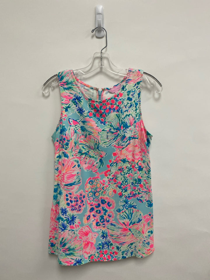 LILLY PULITZER Size S Pink/White Coral/Blue Fish Sleeveless Ladies Top