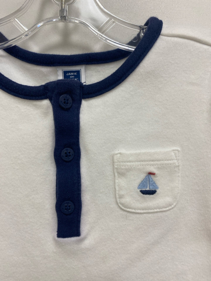 Janie and Jack SIZE 12-18M White Navy Trimmed Boy&