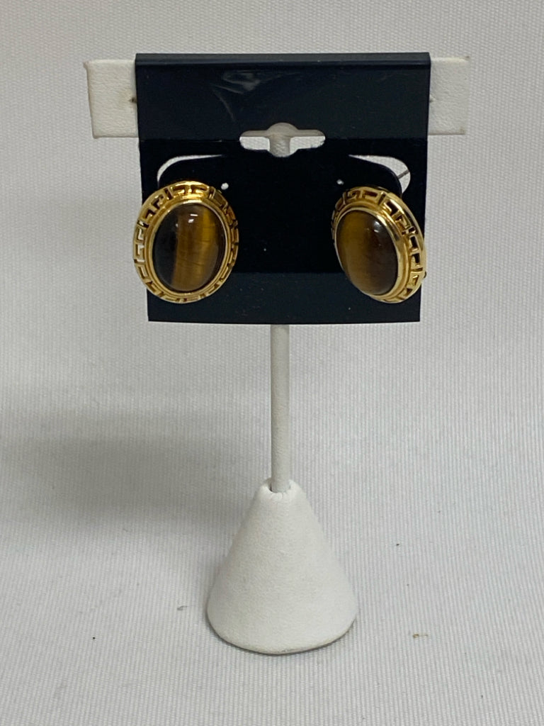 Gold Color Brown Stones Earrings