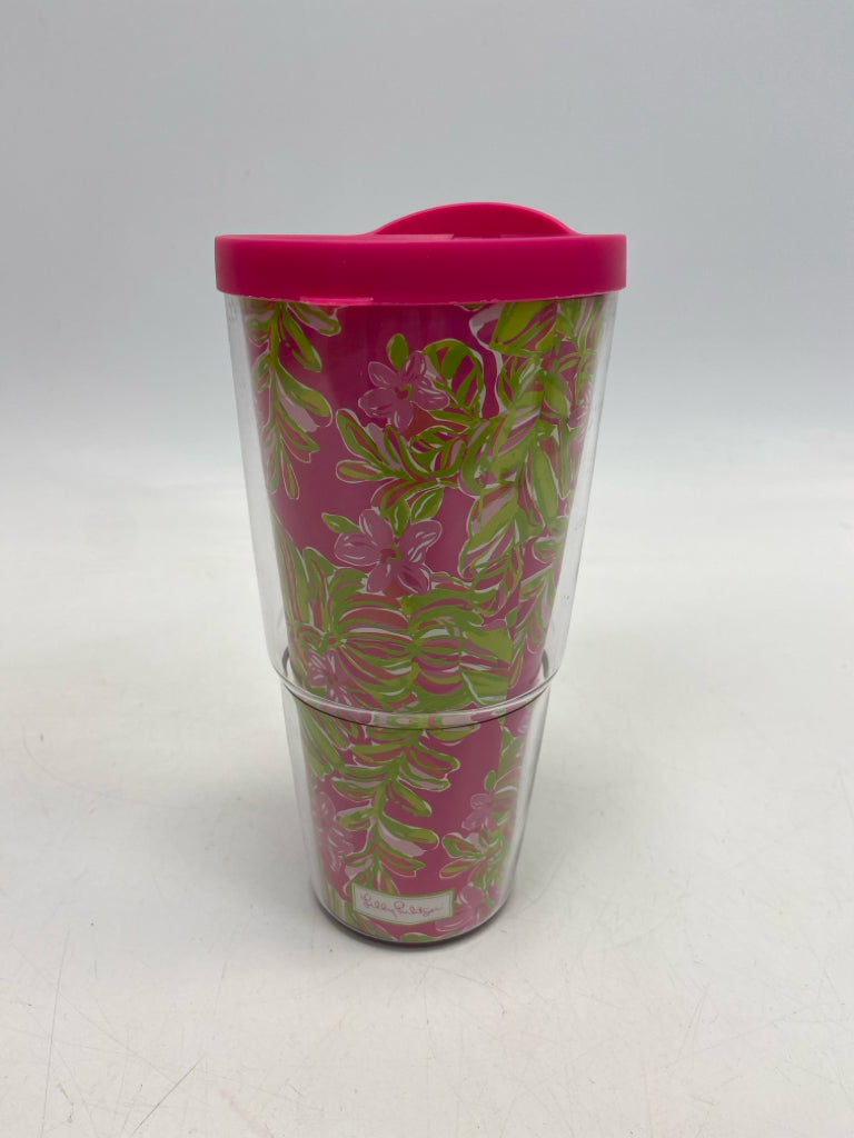 LILLY PULITZER Pink Green Flowers Tumbler