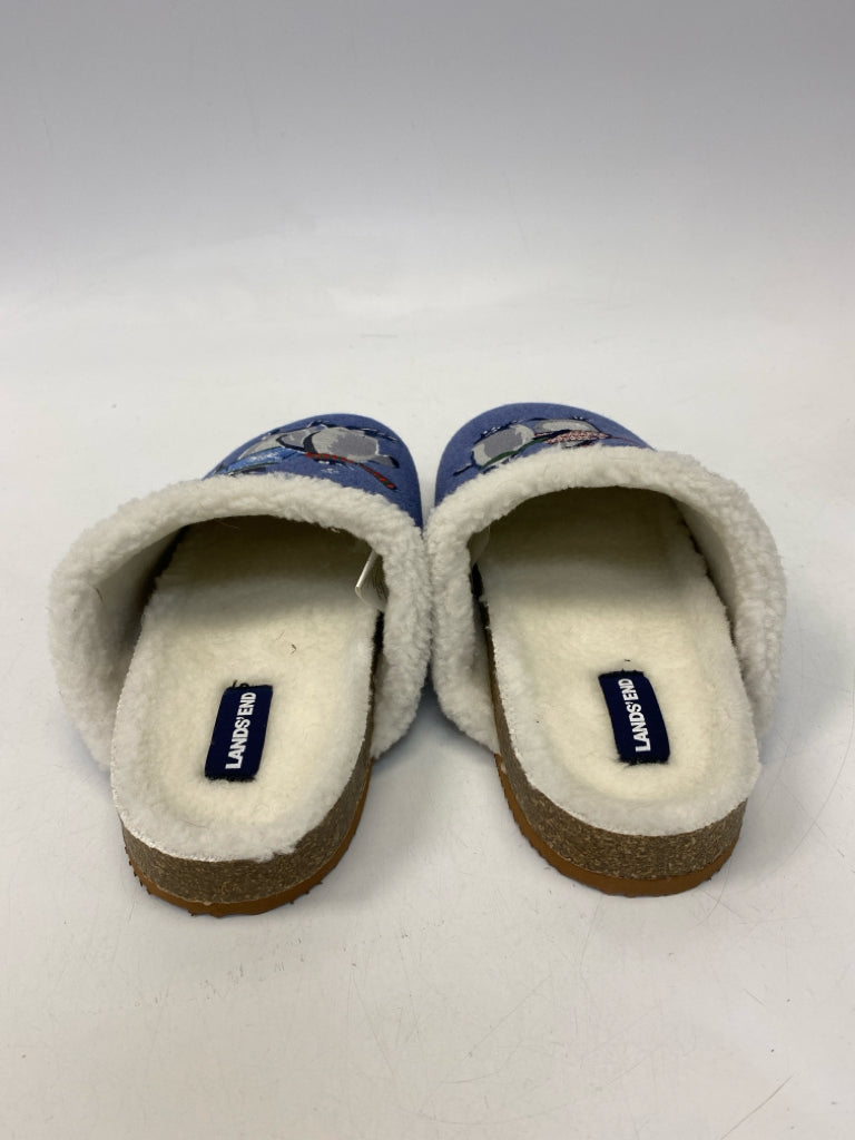 NEW Lands End US Shoe Size 9 Blue Red/Green Penguin(s) Slippers