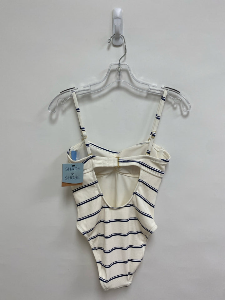 NWT Shade &amp; Shore Size XS White Navy Striped Ladies Swimwear