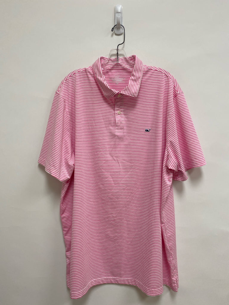Vineyard Vines Size XXL White Neon Pnk Stripes Polo Men&